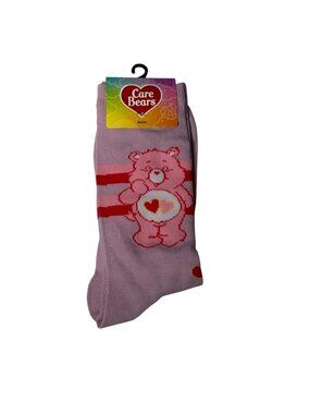 Care Bears Cheer Bear Crew Socks Pink Hearts Cartoon Graphic NWT